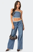 Edikted Karlie Lace Trim Denim Tube Top