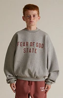 Fear of God Essentials Kids Dark Heather Oatmeal Fleece Crew Neck Sweatshirt