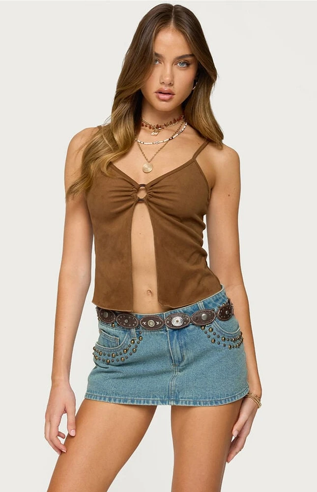 Edikted Split Front Faux Suede Tank Top