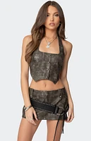 Edikted Bar Washed Faux Leather Halter Top