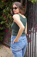 John Galt Green Side Button Basic Tank Top
