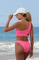 Salero Swim Hot Pink Crinkle Scrunch High Cut Bikini Bottom