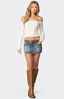 Edikted Studded Bow Distressed Denim Mini Skirt