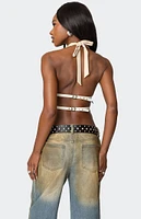 Edikted Studded Split Front Backless Halter Top