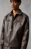 FORD Faux Leather Bull Zip Up Jacket