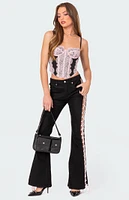 Satin Lace Up Flare Jeans