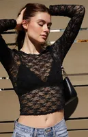 John Galt Black Lace Long Sleeve Top