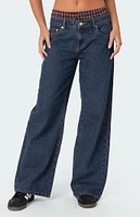 Edikted Plaid Boxer Detail Relaxed Jeans