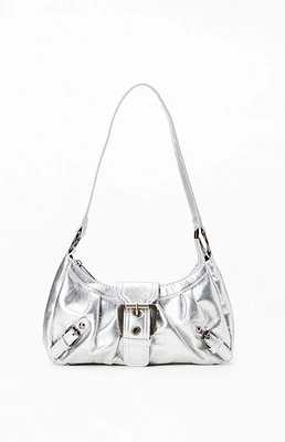 PacSun Silver Faux Leather Front Buckle Shoulder Bag