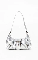 PacSun Silver Faux Leather Front Buckle Shoulder Bag