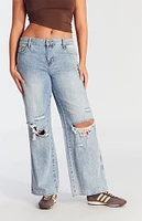 PacSun Casey Ripped Knees Low Rise Baggy Jeans Medium Indigo