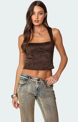 Edikted Tie Back Faux Suede Bustier Top