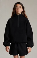 Kids Fear of God Essentials Jet Black Polar Fleece Half Zip Sweatshirt