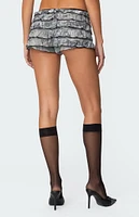 Edikted Camo Ruffled Mesh Shorts