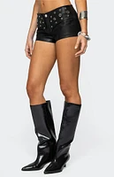 Edikted Grommet Faux Leather Micro Shorts
