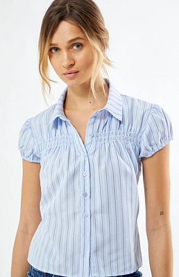 LA Hearts Pinstripe Button Down Short Sleeve Shirt