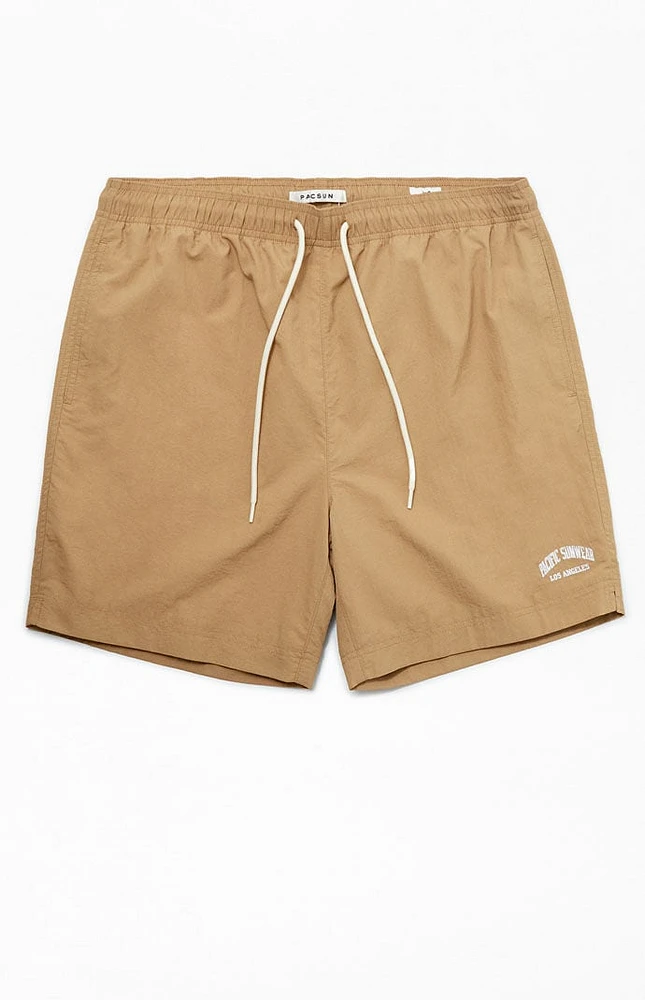 PacSun Tan Nylon Collegiate 6.5" Swim Trunks