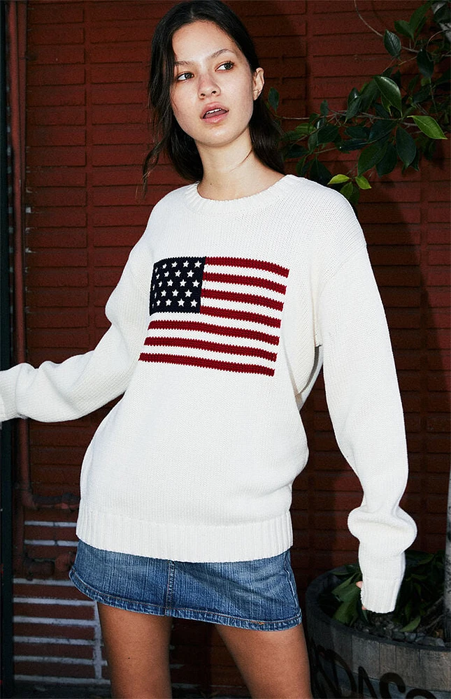 John Galt Cream Flag Crew Neck Sweater