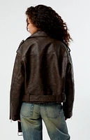 Glamorous Brown Faux Leather Moto Jacket