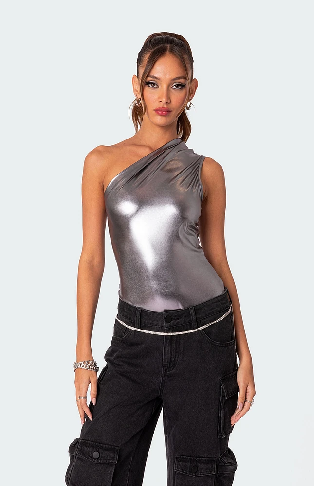 Edikted Feona Gathered Metallic Bodysuit