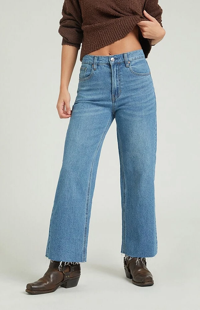 Pacsun Nora Stretch Dark Indigo Cropped Wide Leg Jeans