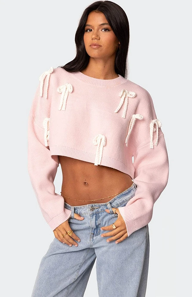 Edikted Chunky Bow Cropped Sweater