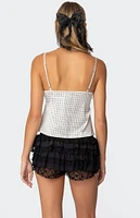 Edikted Polka Dot Satin Lace Trim Top