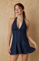 Your Favorite Denim V-Neck Halter Mini Dress