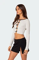 Edikted Billy Bow Cut Out Ribbed Crop Top