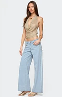 Edikted Shiny Knit Cowl Neck Backless Top