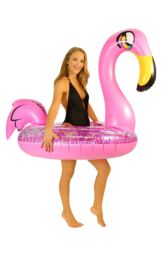 PoolCandy Inflatable 42" Jumbo Glitter Flamingo Pool Tube