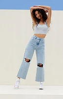 PacSun Light Indigo Ripped Cropped Wide Leg Jeans