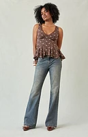 Pacsun Jade Button Pocket Low Rise Bootcut Jeans Dark Blue