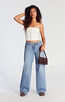 Pacsun Casey Double Button Low Rise Baggy Jeans Medium Indigo