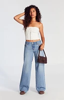 PacSun Casey Double Button Low Rise Baggy Jeans Medium Indigo