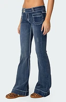 Edikted Contrast Stitch Low Rise Flared Jeans