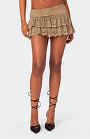 Edikted Ruffle Sheer Lace Low Rise Mini Skirt