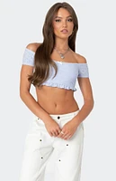 Edikted Off Shoulder Eyelet Crop Top