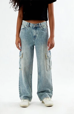 Pacsun Kids Acid Wash Frayed Baggy Cargo Jeans