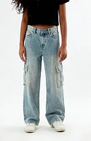 Pacsun Kids Acid Wash Frayed Baggy Cargo Jeans