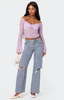 Edikted Linda Off Shoulder Sheer Lace Top