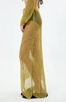 Daisy Street Open Knit Mid Rise Asymmetrical Midi Skirt