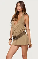 Edikted Lukka Backless Halter Wrap Mini Dress