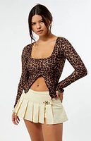 LA Hearts Leopard Fly Away Knit Long Sleeve Top