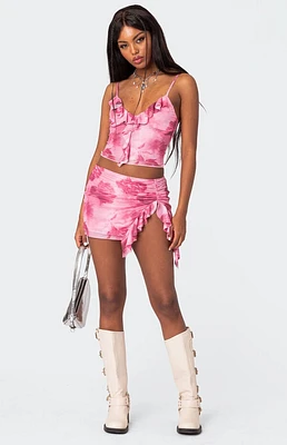 Edikted Wanda Printed Mesh Ruffle Mini Skirt