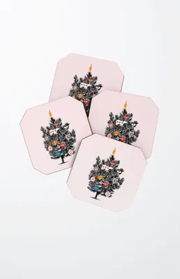 4 Pack Pink Christmas Tree Coasters