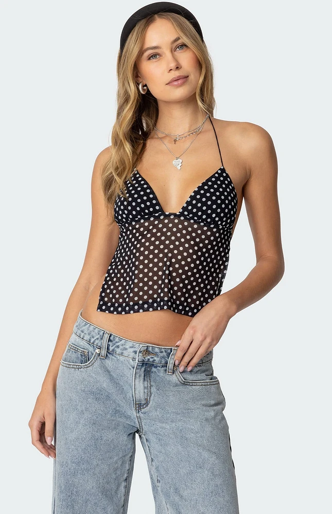 Edikted Polka Dot Backless Chiffon Top