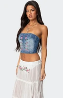 Edikted Tula Embroidered Denim Corset