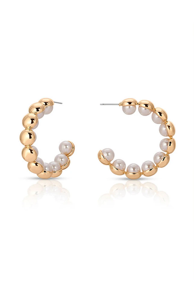 Ettika Pearl Inlay and Gold Hoop Earrings