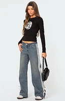 Edikted Washed Low Rise Bow Ribbon Baggy Jeans